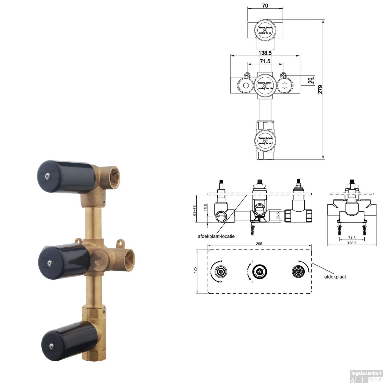 Wiesbaden Inbouw Regendouche Set 05 Caral Square Chroom - Afbeelding 3